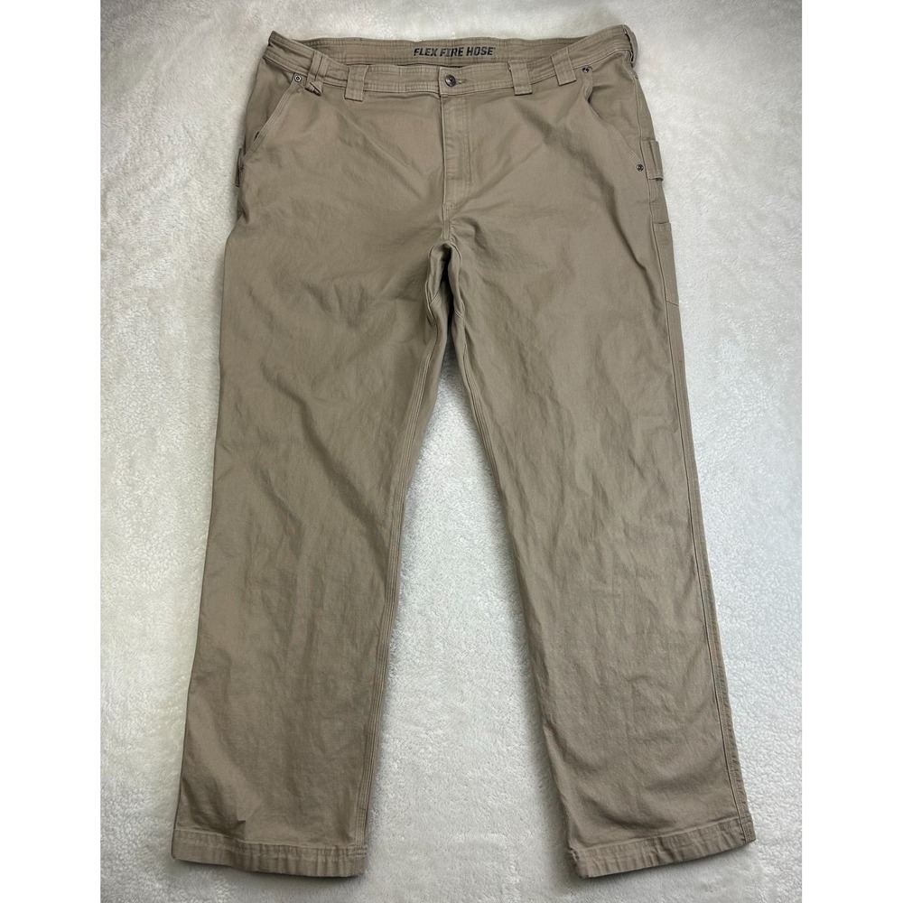 Duluth Trading Work Pants Mens 44x34 Beige Relaxed Fit Flex Fire Hose Canvas